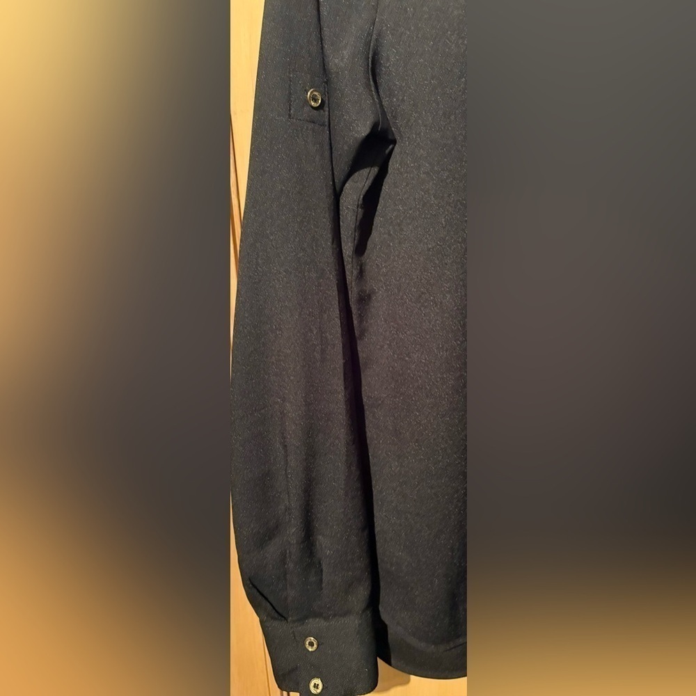 Calvin Klein Long Sleeve Blouse w/ Zipper Front and Roll up Sleeves Black Small - Picture 2 of 7